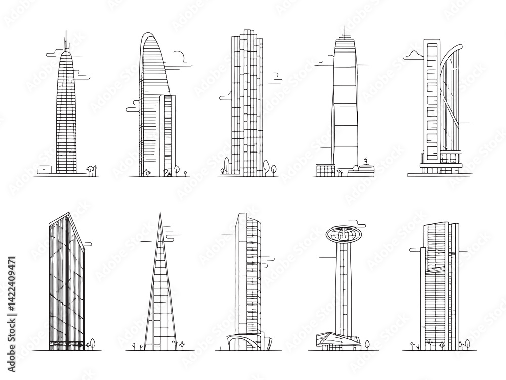 Fototapeta premium Glass Skyscraper Minimalist Line Art Design