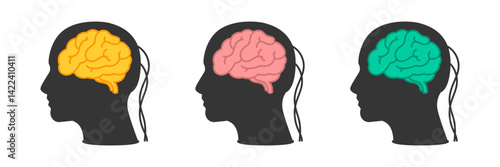 human brain anatomy symbol. Brain colorful icon set. Brain health, neurology, physiology vector illustration.