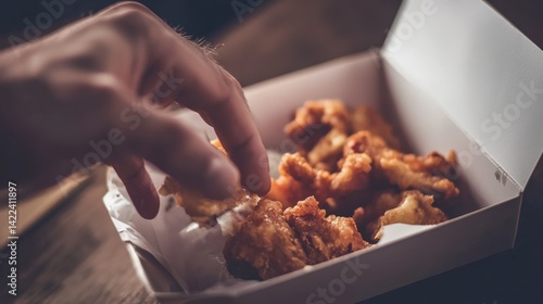 Person Reaching for Junk Food Late at Night While Looking Stressed