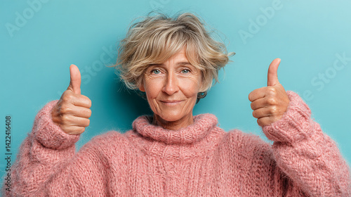 Cheerful Older Woman Giving Thumbs Up