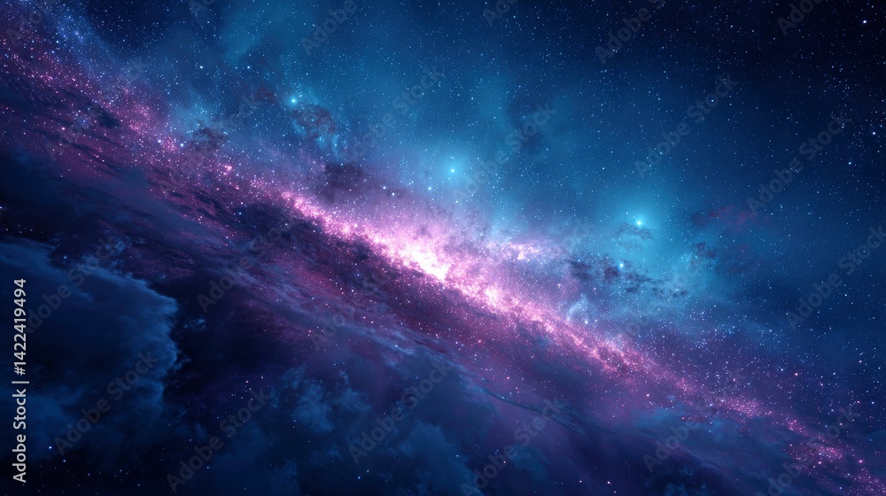 Fototapeta premium Cosmic Nebula: A Serene Tapestry of Purple and Blue
