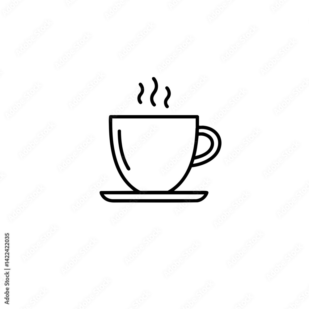 Simple hot cup of coffee with steam on a saucer Simple hot cup of coffee with steam on a saucer