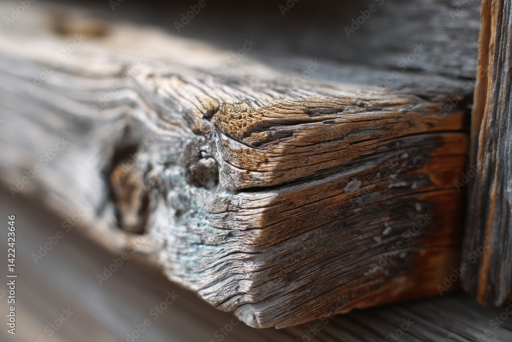 Weathered Wood Beam: A Rustic Close-up Study