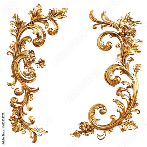 Ornate golden floral corners decorative embellishments isolated on transparent background