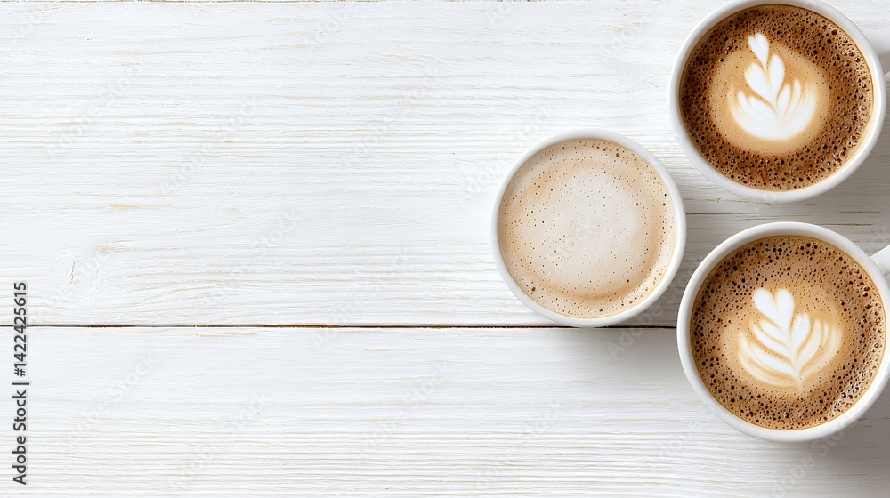 Coffee cups on a wooden surface Coffee cups on a wooden surface