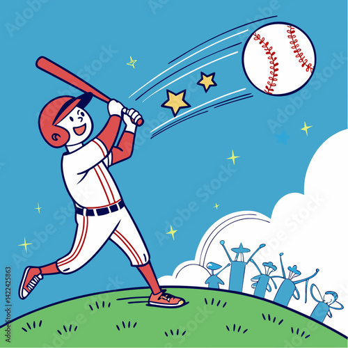Cartoon Batter Hitting A Home Run Into Outer Space