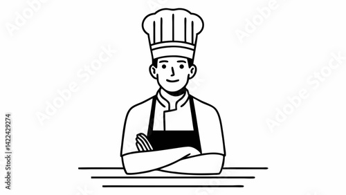 Black-and-white vector of a male chef with a big hat, for websites and branding