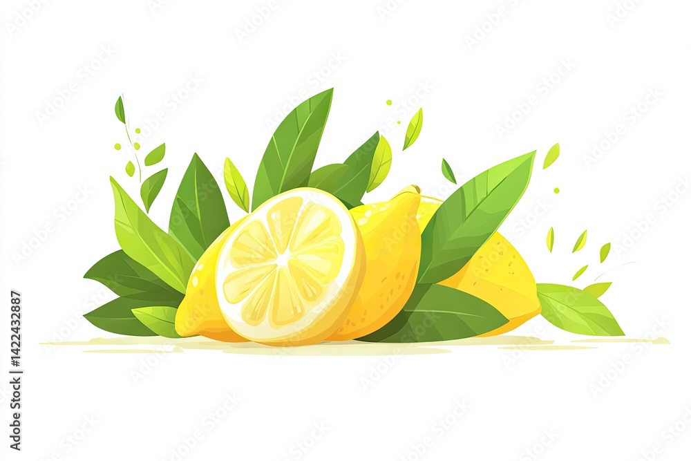 Fresh Lemons with Leaves Fresh Lemons with Leaves