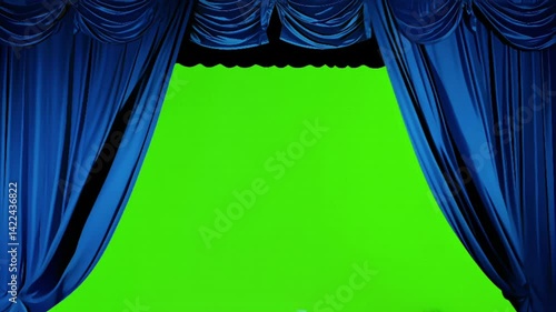 blue curtain closed with green screen background, concept for the ending