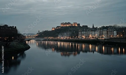 Edinburgh Castle at Dusk: A Serene River Reflection