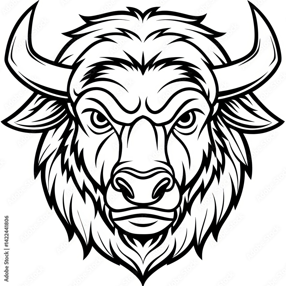 Fototapeta premium black and white bison cow line art 