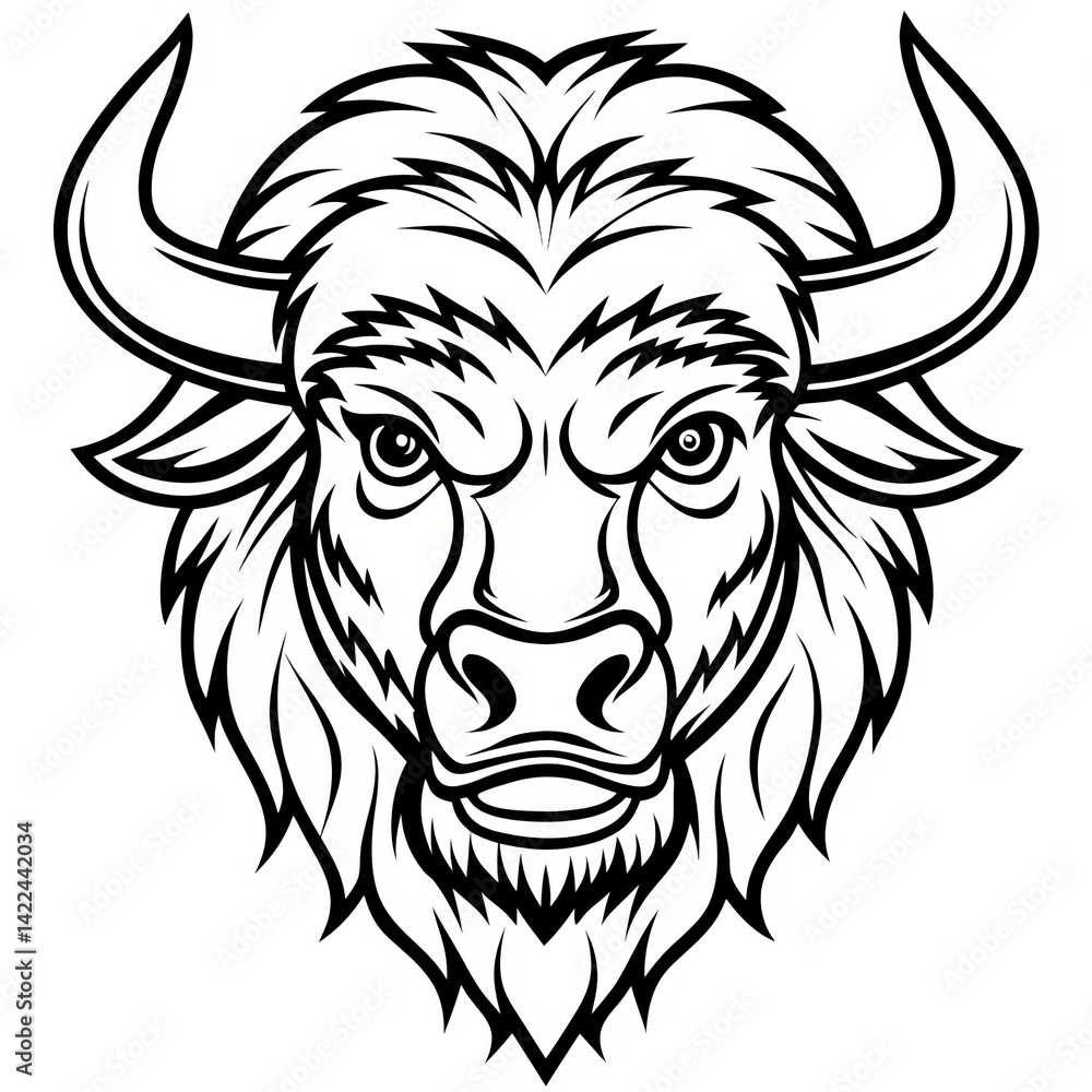 black and white bison cow line art black and white bison cow line art
