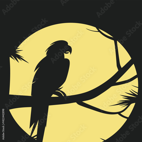 Silhouette of a parrot in a tree