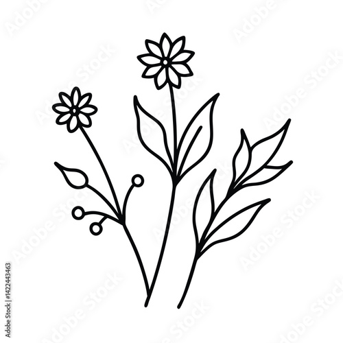 embroidery style wildflower and leaf
