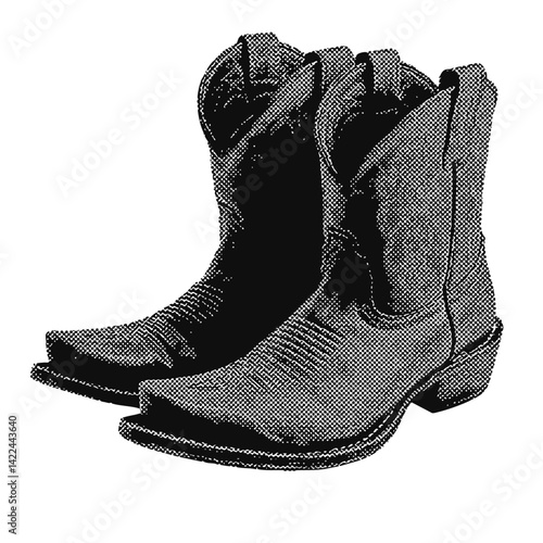 wild west cowboy boot western vintage halftone grunge vector design element