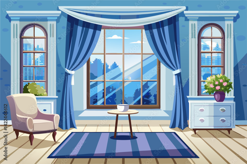 vector of White room with window and curtain vector of White room with window and curtain