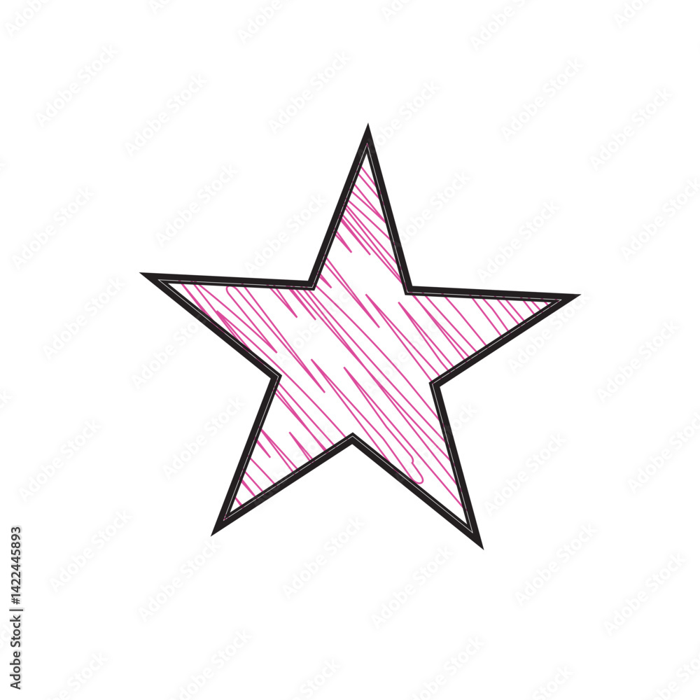 Star scribble doodle. red star with black stroke isolated on white background Star scribble doodle. red star with black stroke isolated on white background
