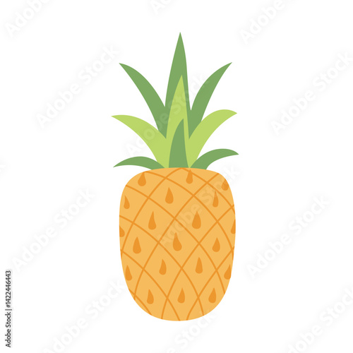 Pineapple Fruit. Whole pineapple fruit in a simple flat style. Tropical summer illustration for juice, vacation, healthy food, decor, and design. Vector illustration on white background.