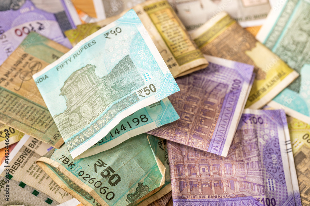 India money. Indian rupees. financial background. Business economics