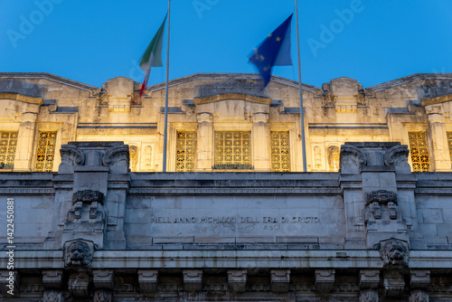 Milano Centrale railway station at night