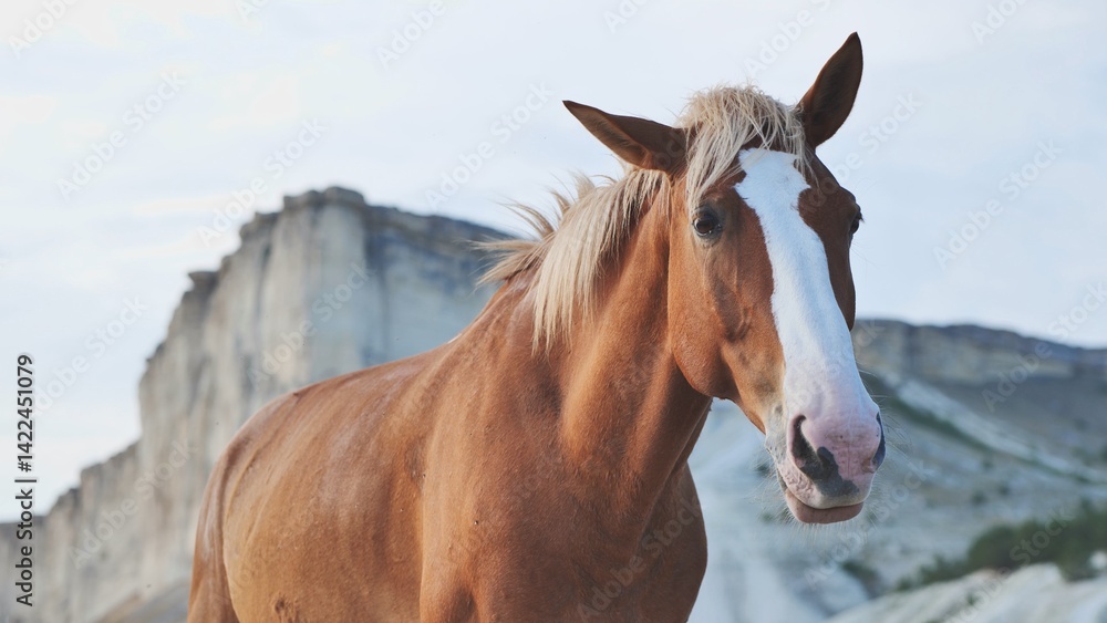 Obraz premium Horse standing in the mountains of Crimea near Belogorsk