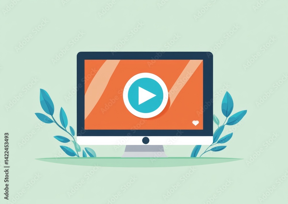 an online video player on a computer screen with a central play button an online video player on a computer screen with a central play button