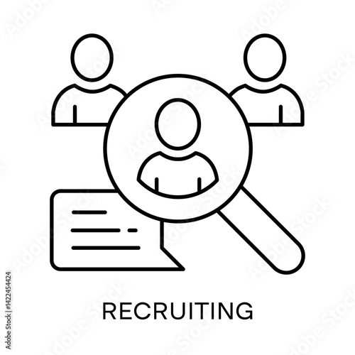 Recruiting – Magnifying Glass and People Representing Talent Search with Editable Stroke