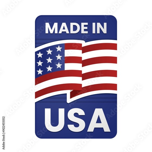 Made in USA Sticker Design– Flat, Round, and Badge-Style American Flag Label for Product Branding and Certification 