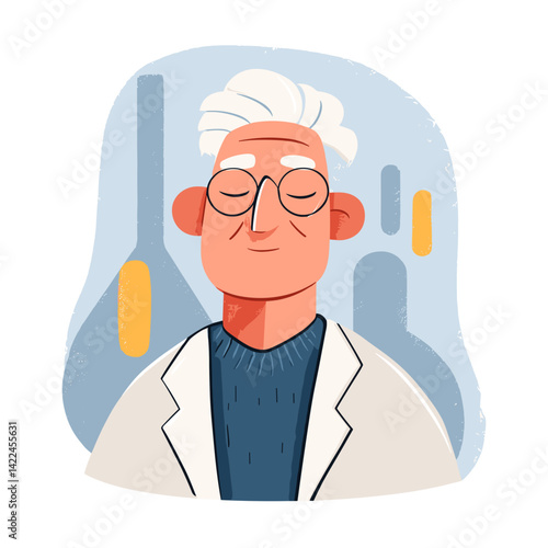 elderly scientist with confidence against a laboratory background  