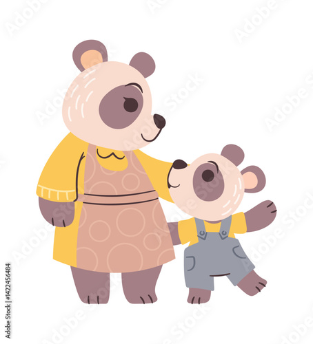 Panda loving family hand drawn