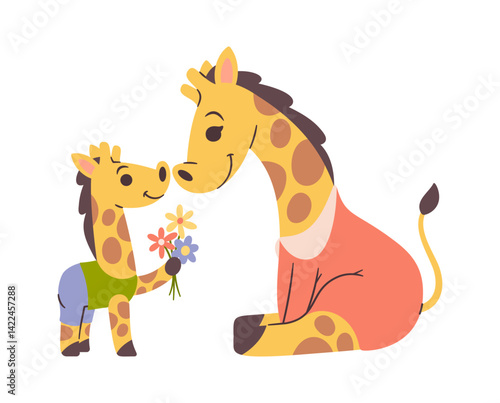 Baby mother giraffe hand drawn