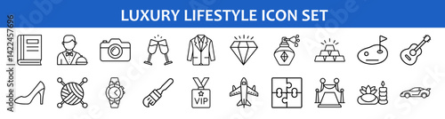 Luxury lifestyle icon set vector graphic illustration of travel fashion and wealth icons design 90