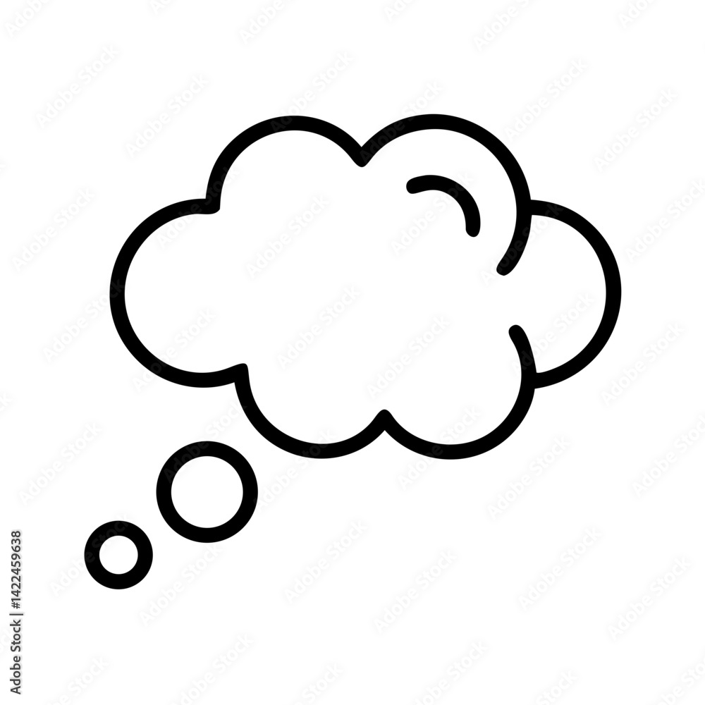 Minimalist black line icon of a thought cloud or speech bubble, symbol of ideas, thinking, imagination, dreaming or communication on white background Minimalist black line icon of a thought cloud or speech bubble, symbol of ideas, thinking, imagination, dreaming or communication on white background