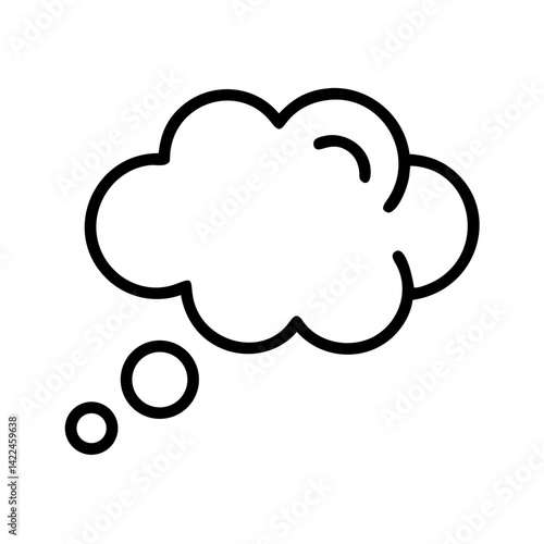 Minimalist black line icon of a thought cloud or speech bubble, symbol of ideas, thinking, imagination, dreaming or communication on white background