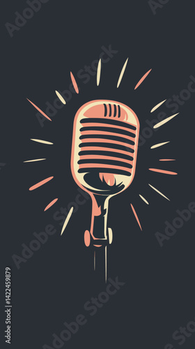 Retro Microphone Vector Art with Minimalist Style on Dark Background