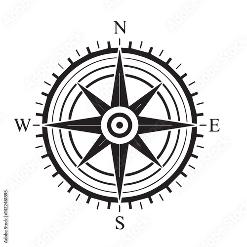 Black White Compass Icon Set Outline in Vector Compus Icon Set Illustration