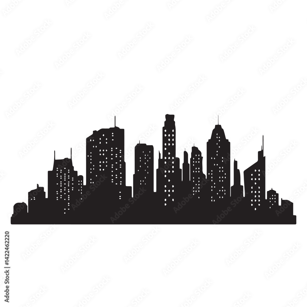 Naklejka premium Black White Building Outline in Vector Art Skyscraper Building Illustration