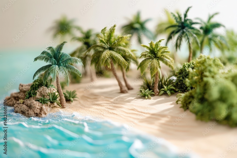 Fototapeta premium Miniature tropical island scene with palm trees.