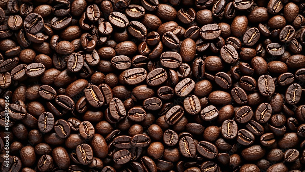 Naklejka premium close-up of roasted coffee beans with dark glossy texture and natural variation