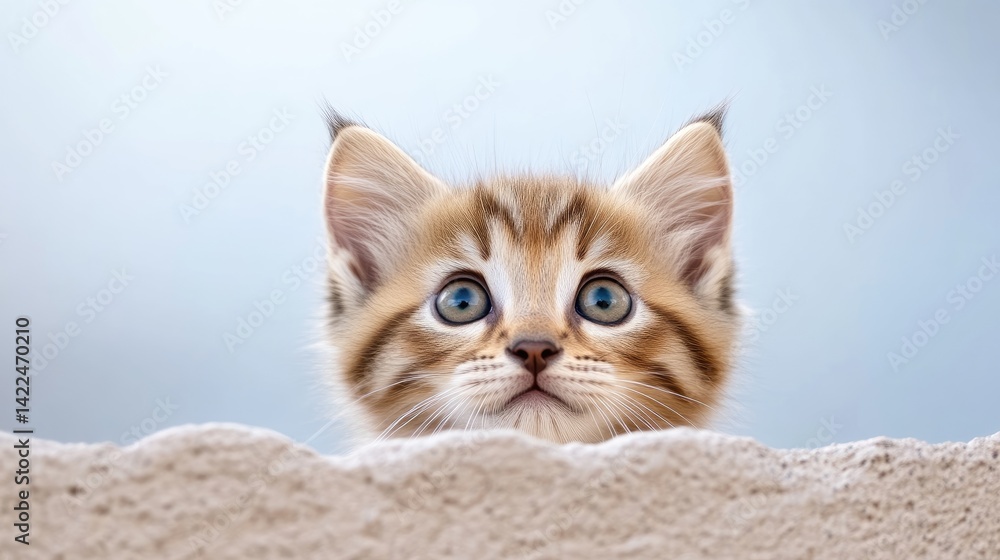 Adorable kitten peeking over a wall Adorable kitten peeking over a wall