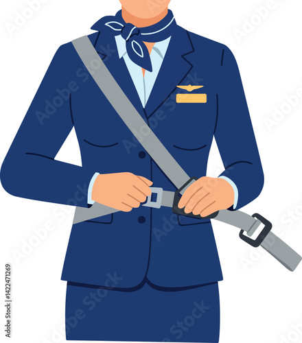 Female Airline Pilot Wearing Uniform Fastening Seatbelt Vector Illustration 