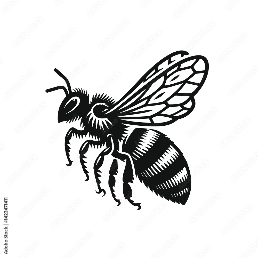 Black and white bee icon silhouette vector art illustration Black and white bee icon silhouette vector art illustration