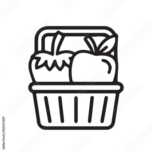 Vegetable & Fruits in a Basket Icon in Vector Art 