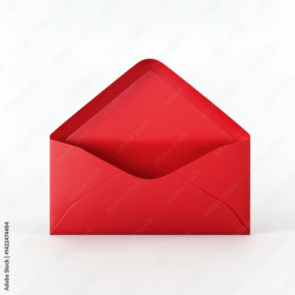 Open red envelope isolated on a clean white background displaying minimalistic design and photorealistic qualities in a 3 Open red envelope isolated on a clean white background displaying minimalistic design and photorealistic qualities in a 3