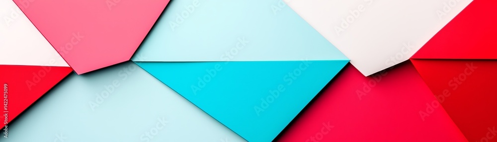 Obraz premium This striking abstract image features a dynamic arrangement of red, pink, light blue and white triangles, creating a bold, modern, and geometric design.