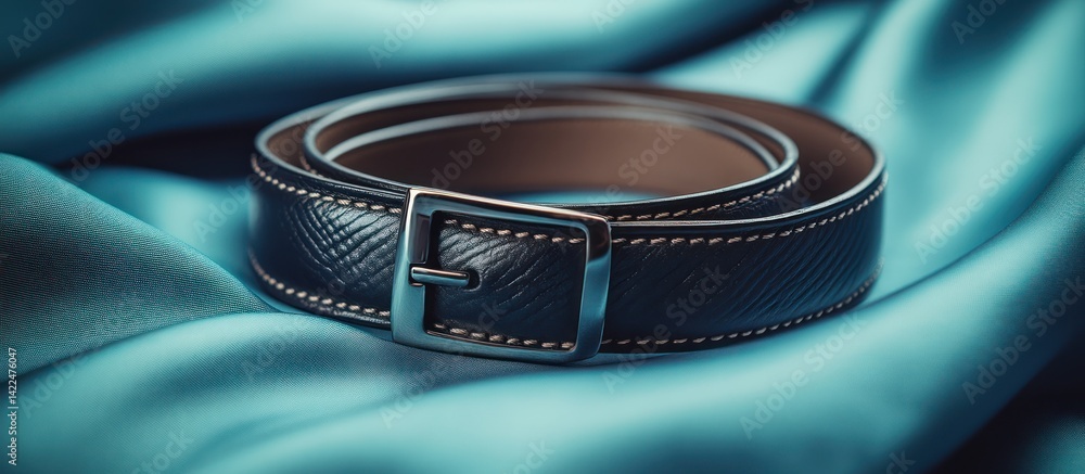 Obraz premium Dark Leather Belt on Teal Fabric