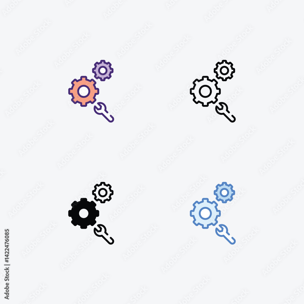 Gear icons set in different style vector stock illustration Gear icons set in different style vector stock illustration