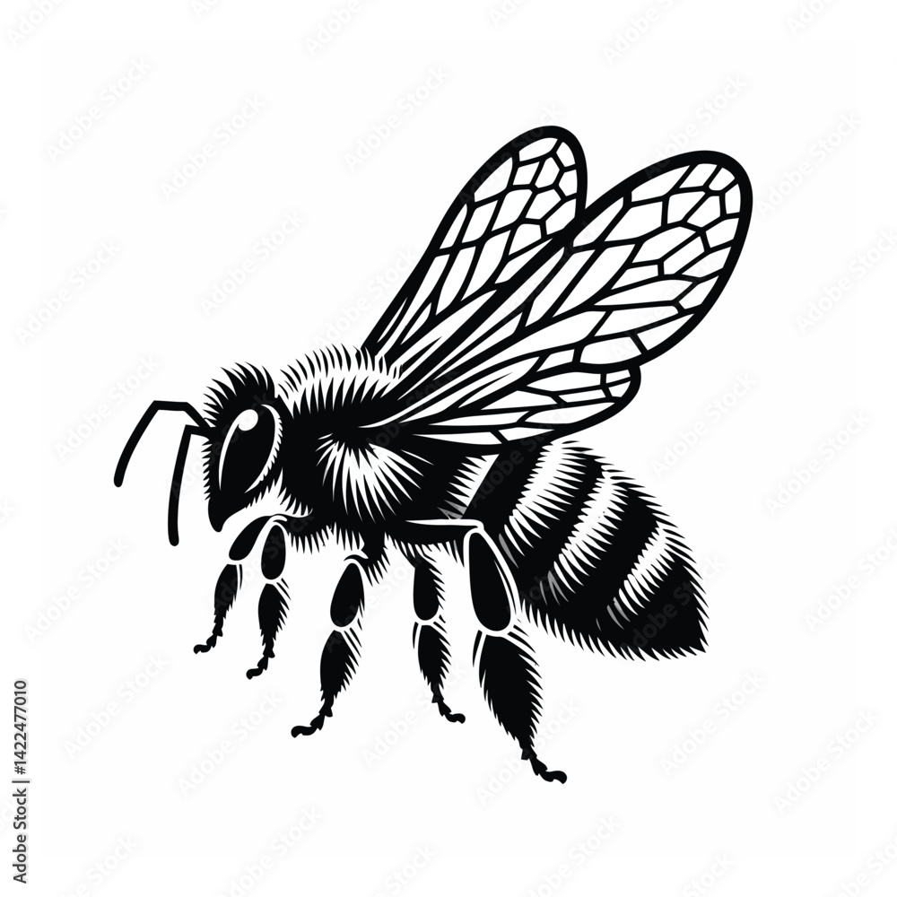 Black and white bee icon silhouette vector art illustration Black and white bee icon silhouette vector art illustration