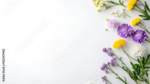 Floral Arrangement Delicate Blooms Minimalist Style High-Resolution Flat Lay Composition Soft Petals Springtime Theme White Background Pastel Hues Ideal for Wedding Invitations