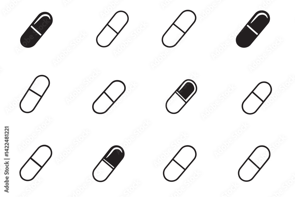 Elegant 2D Pill Tablet Line Art Elegant 2D Pill Tablet Line Art